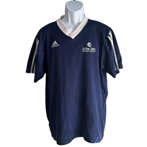 Adidas Elite 300 Soccer Academy Men Size Large Navy Blue V-Neck 3-Stripes Jersey